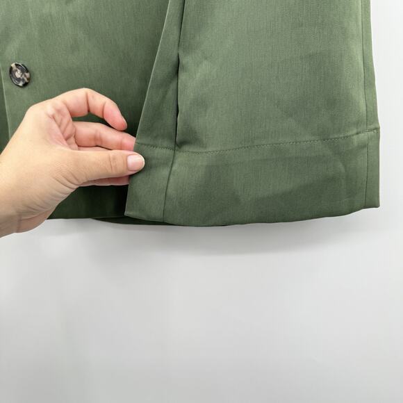 LOFT Pleated A-Line Knee Length Skirt Size 2 Olive Green Buttons Office Stretch - Picture 3 of 10